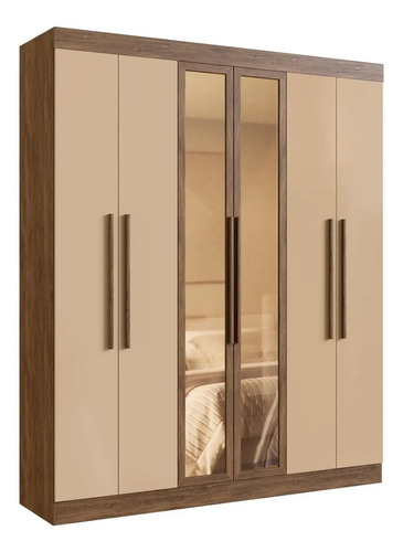 Armario Doble Malibu, 100% Mdf, 6 Puertas Y 2 Cajones Guardarropas Y Maleteros