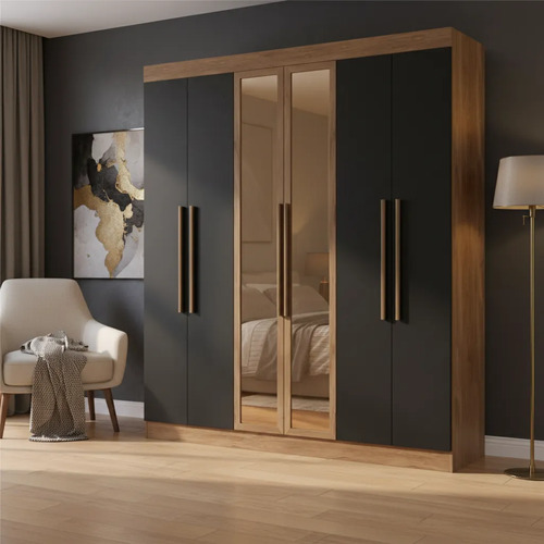 [03020244] Armario Doble Malibu, 100% Mdf, 6 Puertas Y 2 Cajones Negro