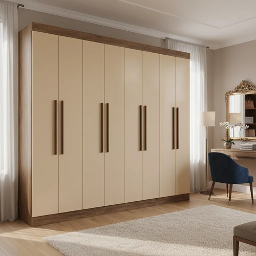 Armario Doble California 60800 Mdf, 8 Puertas, Marron Claro Guardarropas Y Maleteros