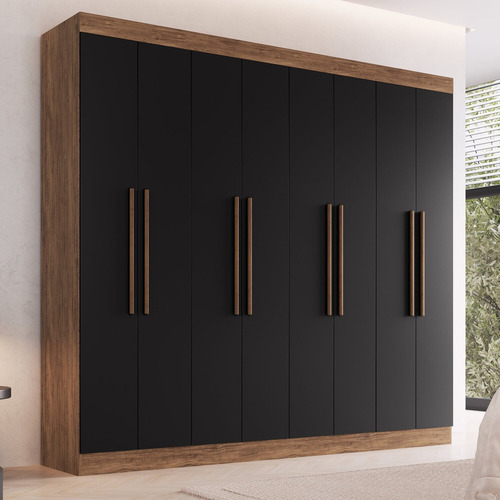 Armario Doble California 60800 Mdf Con 8 Puertas Y 4 Cajones Castaño/negro