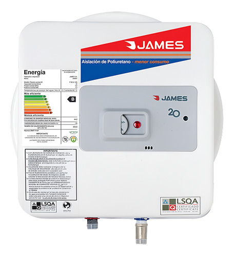 [02130050] Calefon Termotanque 20lts James Acero Prisma Sensacion Blanco