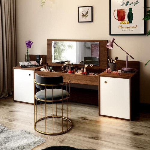Escritorio Suspendido Tocador De Belleza Atraccion Sensacion Color Marrón/bl