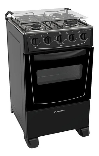 [02051451] Cocina Punktal Pk-268bk Viena Super Gas 4h Horno 51l Limpia Fácil Color Negro Sin Tapa De Vidrio