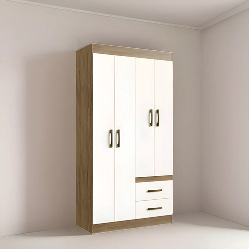 [030202538] Ropero Muebles Web Rosario Color Nogueira/off White De Mdp Con 4 Puertas Batientes