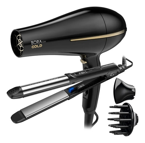 Combo Gama Plancha Cp14 Led Dual Gold + Secador Bora Gold