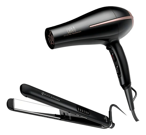 Kit Ga.ma Italy De Secador Bora Chia Y Planchita Cp14 Led 4d De Titanio