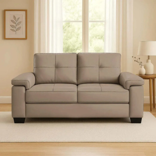 Sofa Sillon Luares Eco Cuero 2 Cuerpos Beige Liso