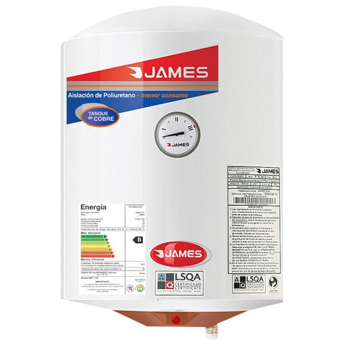 [02130120] Termotanque Eléctrico James Cilíndrica Cobre Convencional 40 L Blanco
