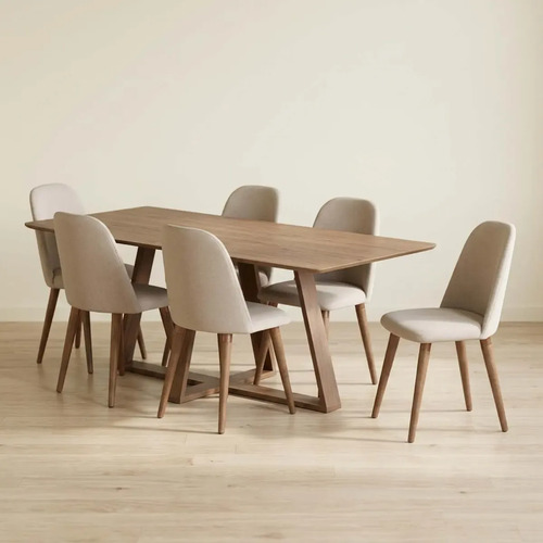 [03031096] Juego De Comedor Aruba 1+6 Beige Liso