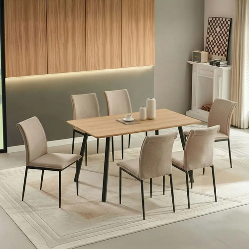 [03031097] Juego De Comedor Divino Turquia 1+6 Beige Liso