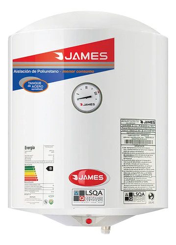 [02130080] Calefon Termotanques James 30 Lts Acero Cilindrico Cat B Blanco