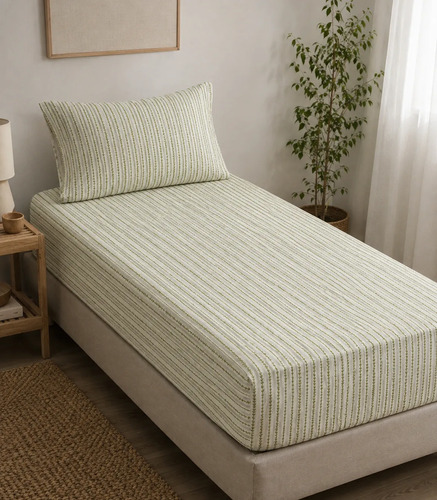 Juego De Sabanas Divino 1 Plaza 90*190cm Verde Oscuro Rayas