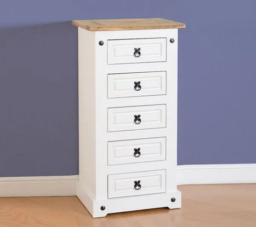 Mesa De Luz 5 Cajones Madera De Pino Monterrey Blanca Brillante Blanco