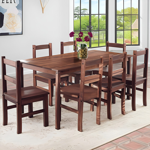 Juego Comedor Rectangular Pino 6 Sillas. Sensacion Color Marrón Claro