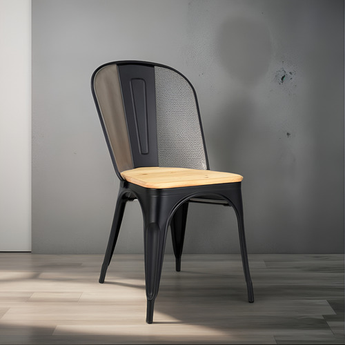 [03112336] Silla Tolix Metálica Vintage Asiento En Madera Color De La Estructura De La Silla Negro