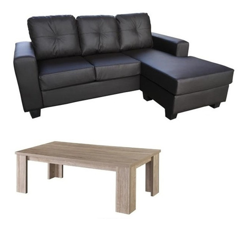 [{"PrId":"540","PrMPC":"PRE","SKU":""}] Sillon Sofa Living Esquinero + Mesa Ratona Madera Sensacion Marron O Negro