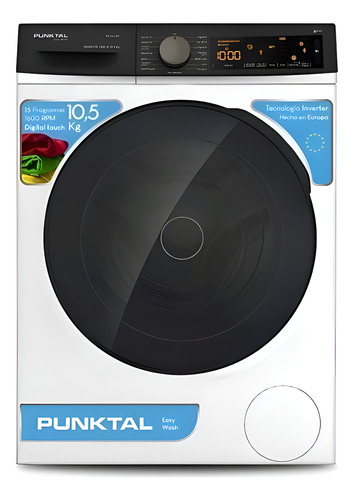 [02040736] Lavarropas Automático Punktal Inverter Hasta 10.5kg Blanco Blanco