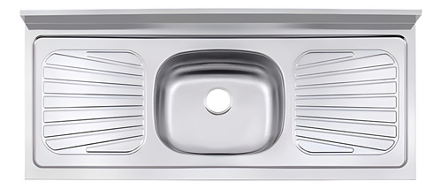 [03526010 03023010] Mesada De Acero Inoxidable Pileta Central 120cms + Valvula Plateado