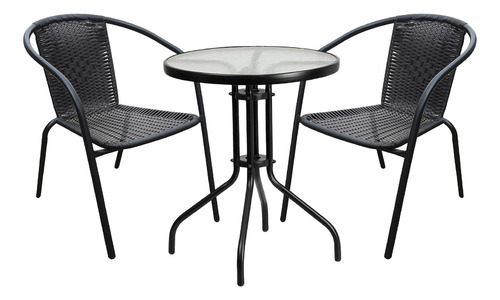 [03110501 X203110551] Set Terraza Maceio 2 Sillas + Mesa Vidrio 70x60 Cm Negro Estructura 60004 - Negro