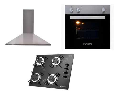 [02052061+02140642+02050101] Campana + Horno Eléctrico + Anafe Punktal De Acero.sensacion Gris