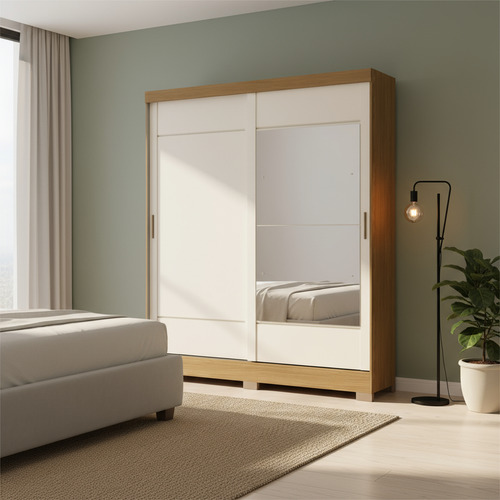 [03075001] Ropero Placard Dormitorio Puerta Corrediza Espejos Sensacion Nature/off White
